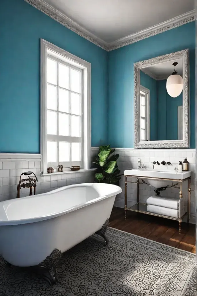 Ornate frame white subway tile clawfoot tub