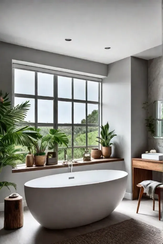 Serene bathroom natural elements spalike atmosphere