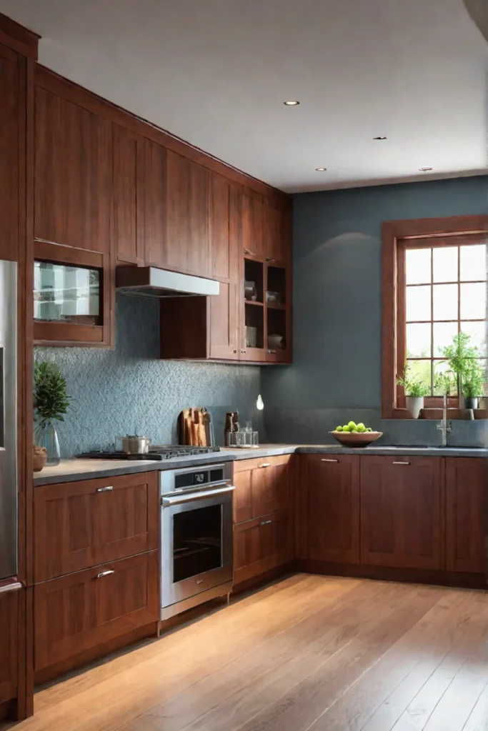 Serene kitchen with cherry wood Shaker cabinets and natural light