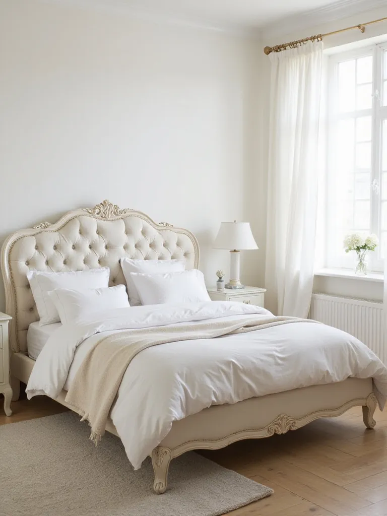 Elegant white upholstered bed frame in a serene bedroom setting