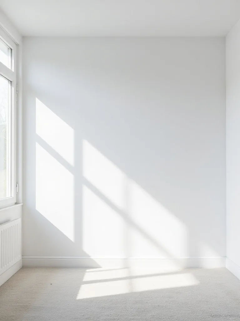 Serene white bedroom with bright white ceiling reflecting natural light.