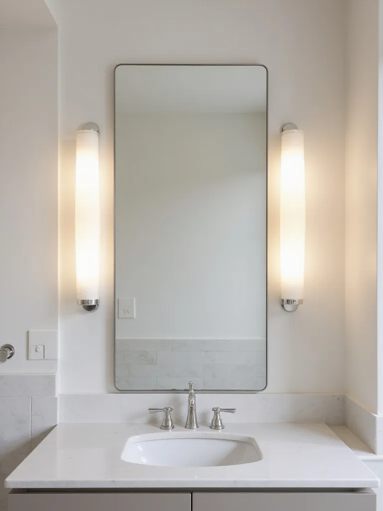 Modern bathroom vanity with balanced over-mirror lighting from sconces
