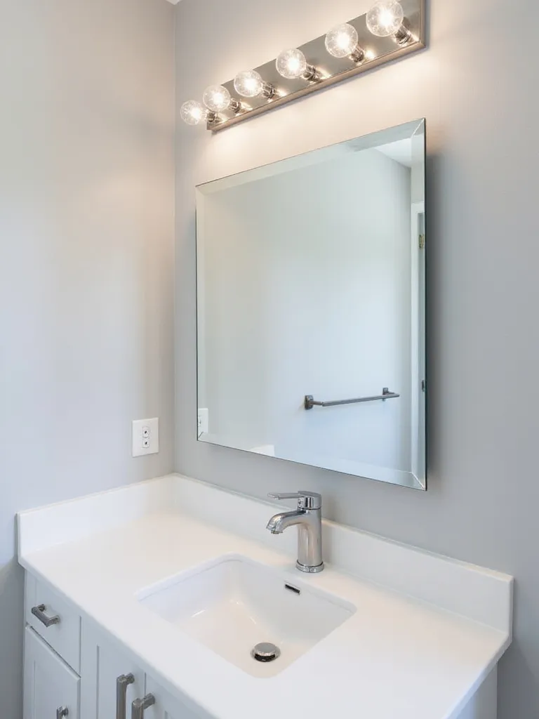 Modern bathroom with LED light bar above mirror