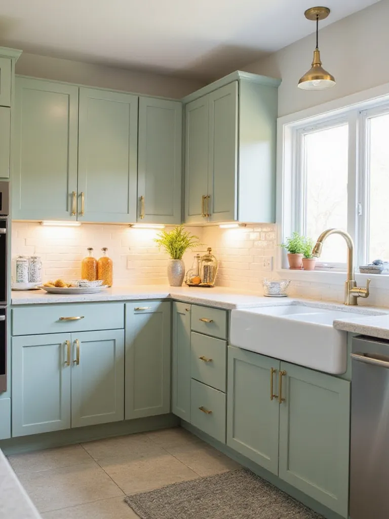 Budget-friendly kitchen update with painted cabinets, new hardware, and peel-and-stick backsplash.