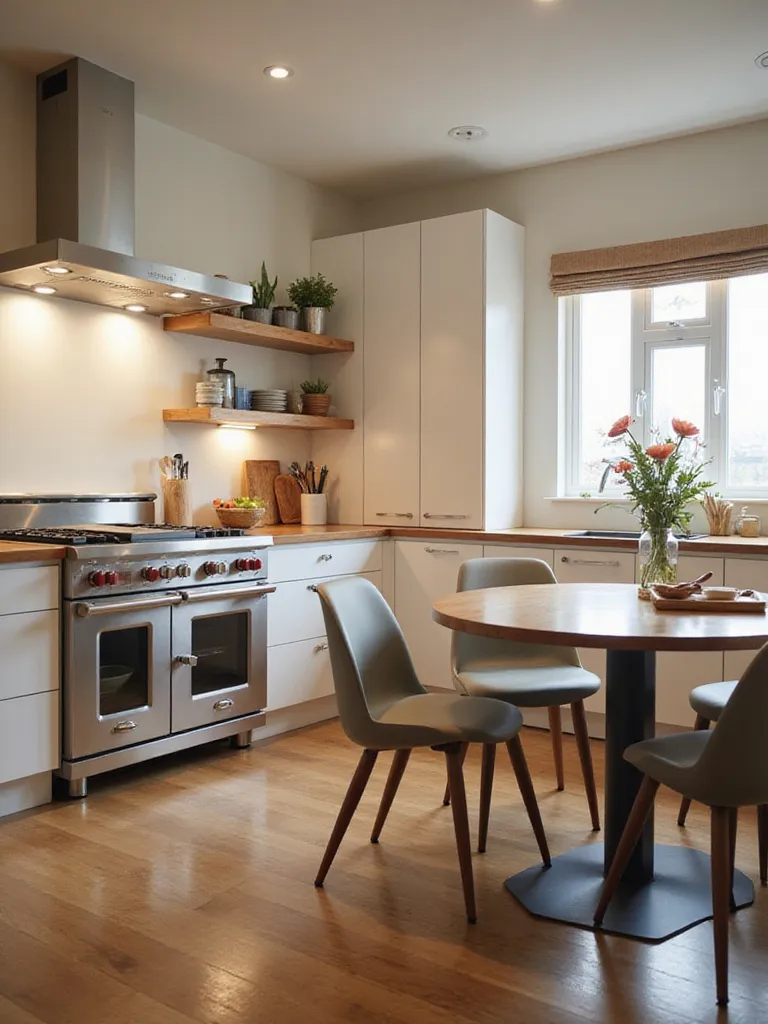 Modern kitchen interior design with dedicated zones for cooking, prep, and eating.