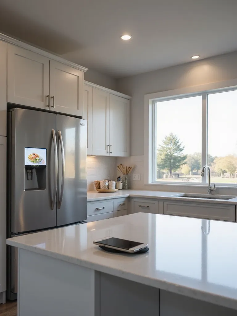 Modern kitchen design featuring smart appliances and integrated technology.