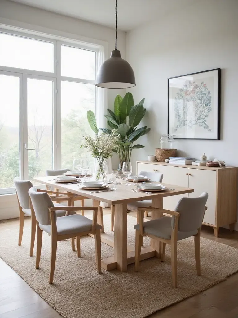 Modern dining table with adequate clearance in a stylish dining room