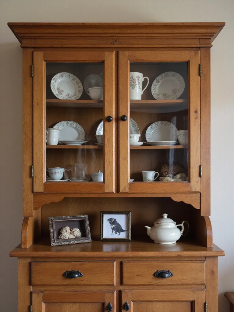 Meaningful heirlooms and personal decor items, including pet-related mementos, incorporated safely and thoughtfully into dining room decor.