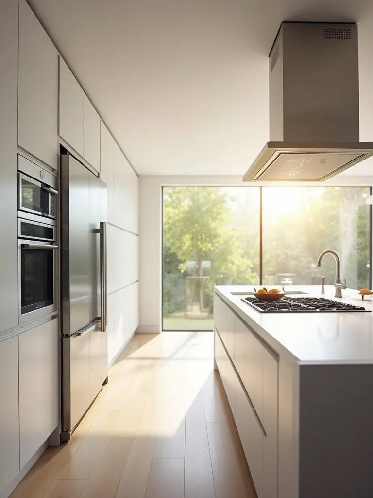 Modern kitchen renovation showcasing integrated energy-efficient appliances like a panel-ready refrigerator, built-in oven, and induction cooktop within sleek cabinetry.