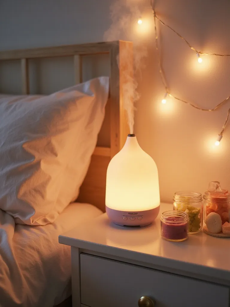 Cute bedroom decor with pastel diffuser and wax melts for sweet scents
