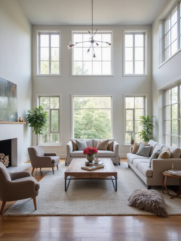 Modern living room designed with furniture demonstrating excellent scale and proportion, creating visual harmony.