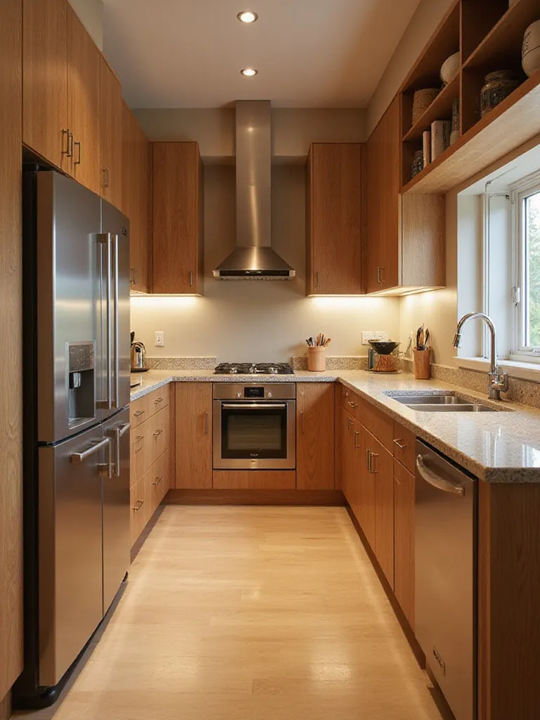 Modern kitchen showcasing durable cabinet materials with a glossy finish