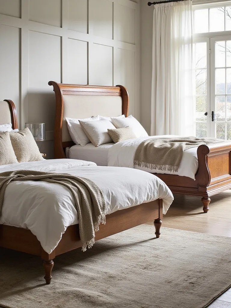 Stylish bedroom showcasing various bed frame styles including platform, sleigh, and upholstered beds.