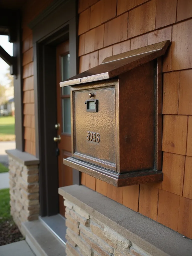 Updated copper mailbox on a Craftsman bungalow, enhancing curb appeal