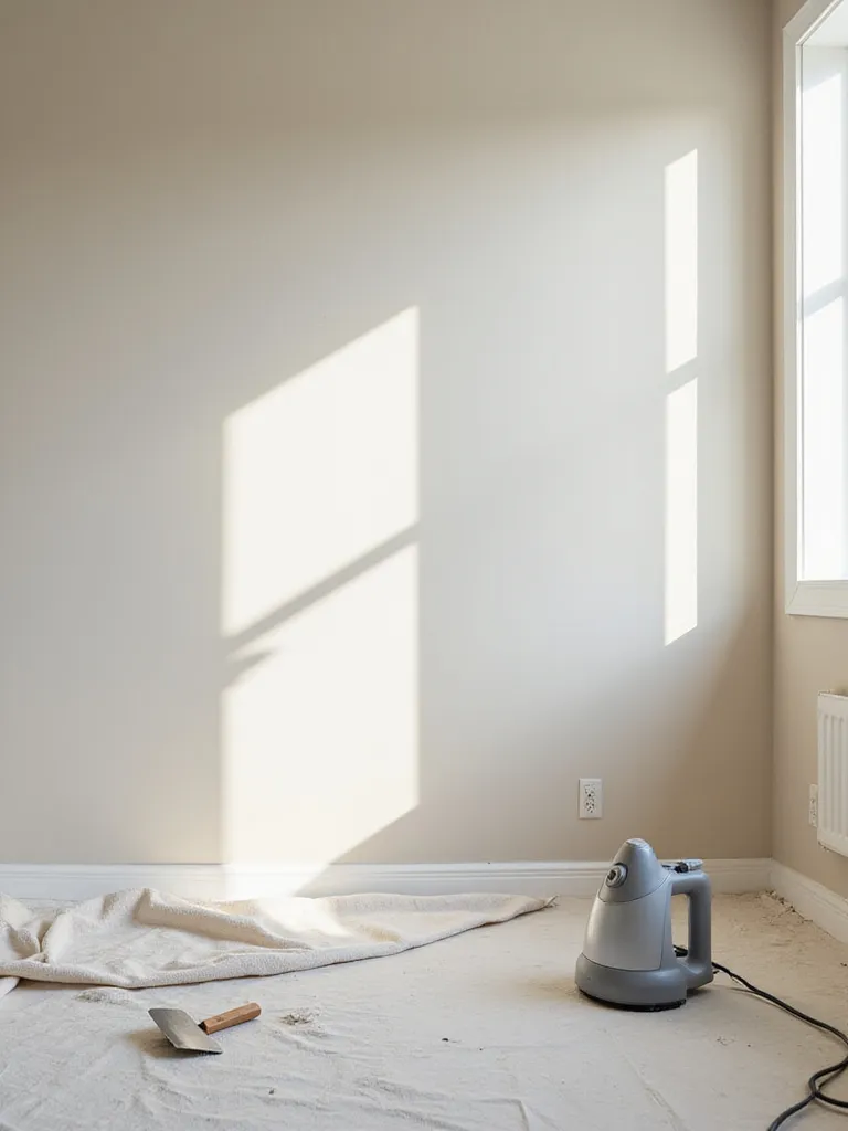 Clean bathroom walls ready for new wallpaper installation with natural light