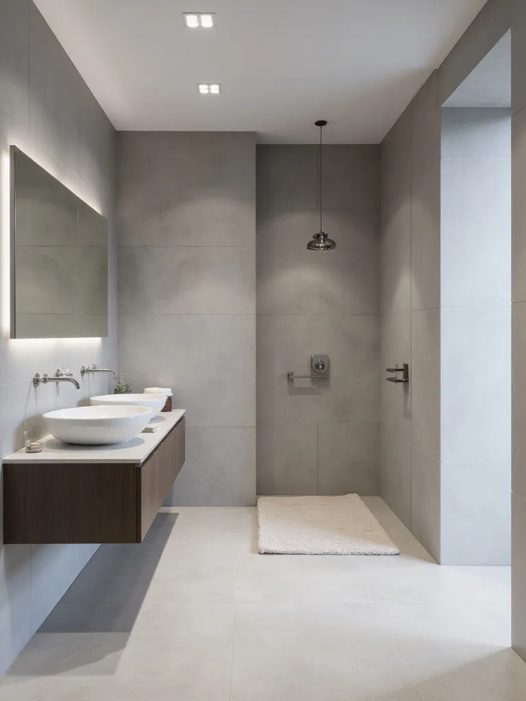Modern minimalist bathroom with floating vanity and elegant lighting