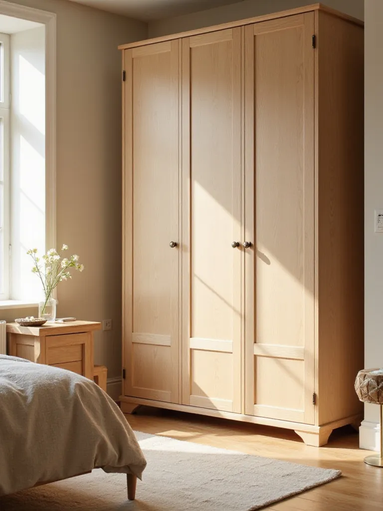 Elegant wardrobe in a beautifully styled bedroom with warm lighting