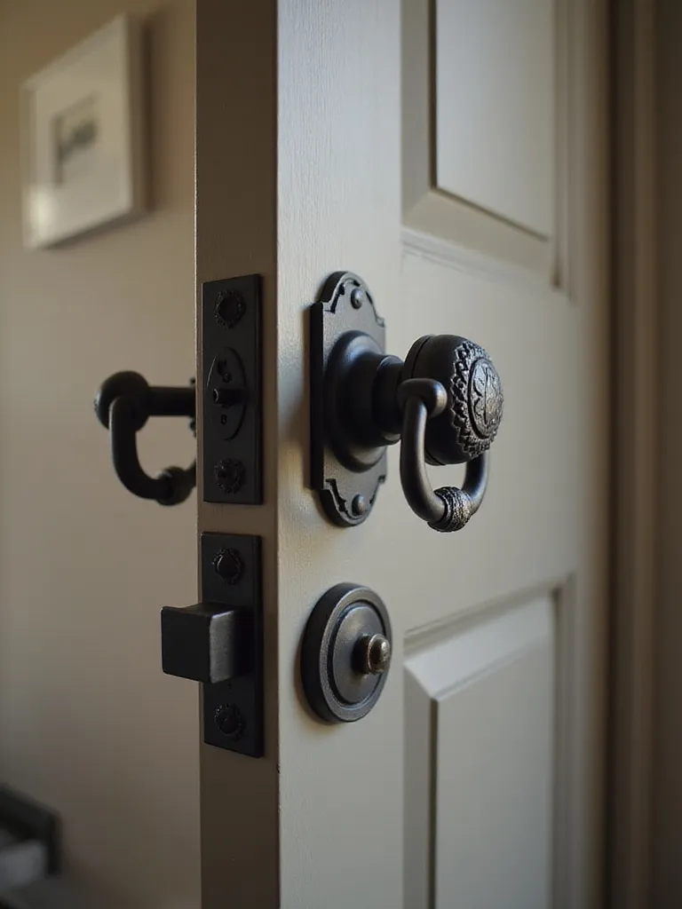 Close-up of upgraded door hardware on a front door