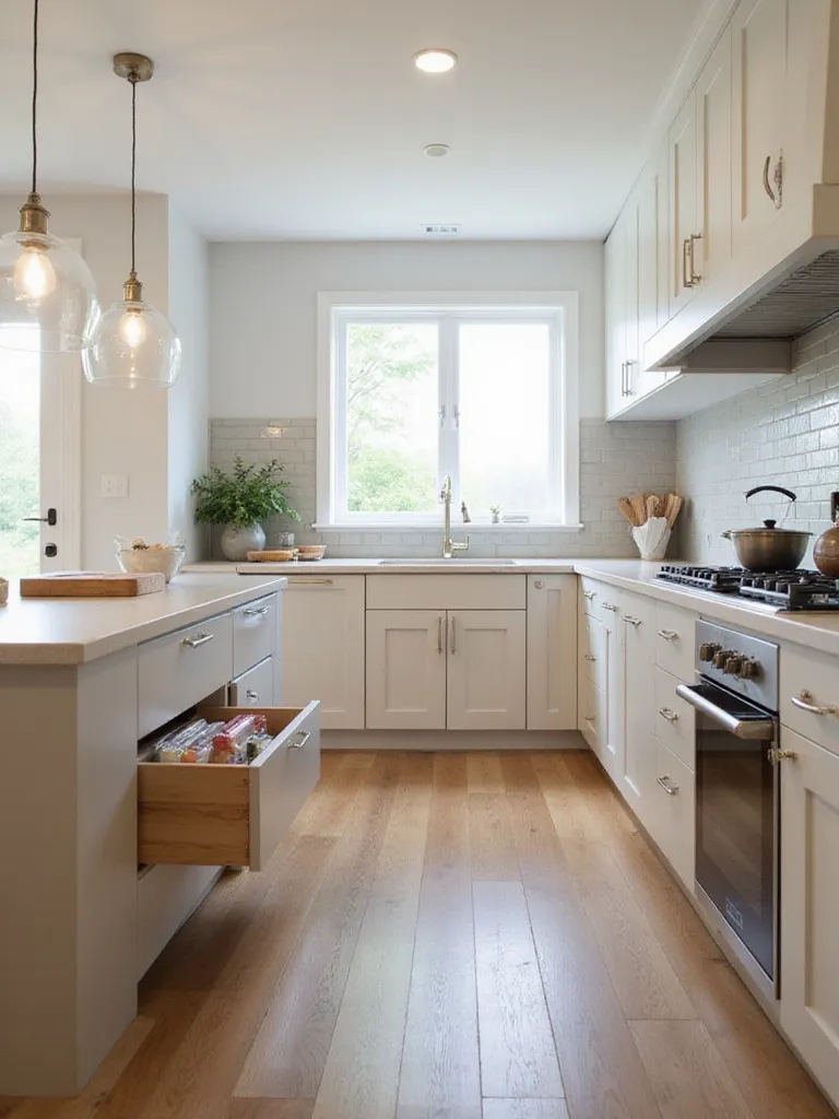 Modern ergonomic kitchen design featuring adjustable heights and accessible storage solutions.