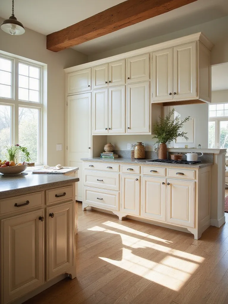 A modern kitchen with harmonious cabinet styles complementing the home's aesthetic.