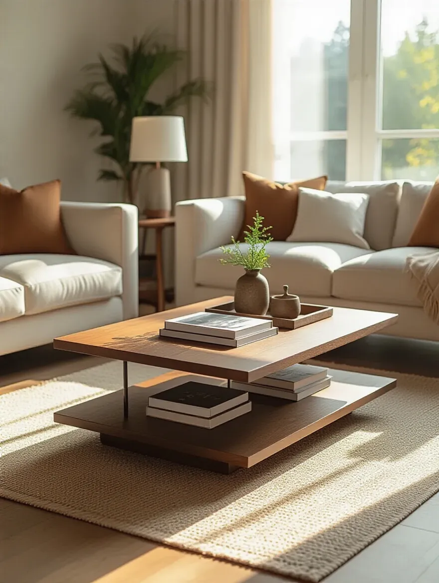 Elegant coffee table in a stylish living room setting