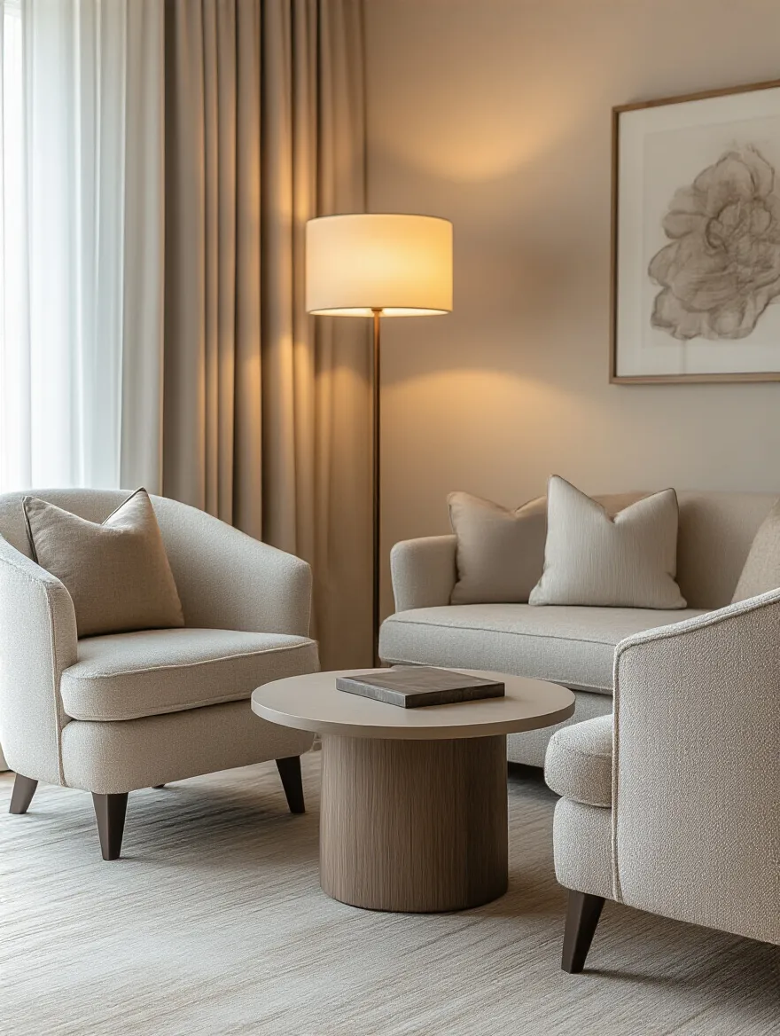 A cozy conversation corner in a living room with stylish seating arrangement.