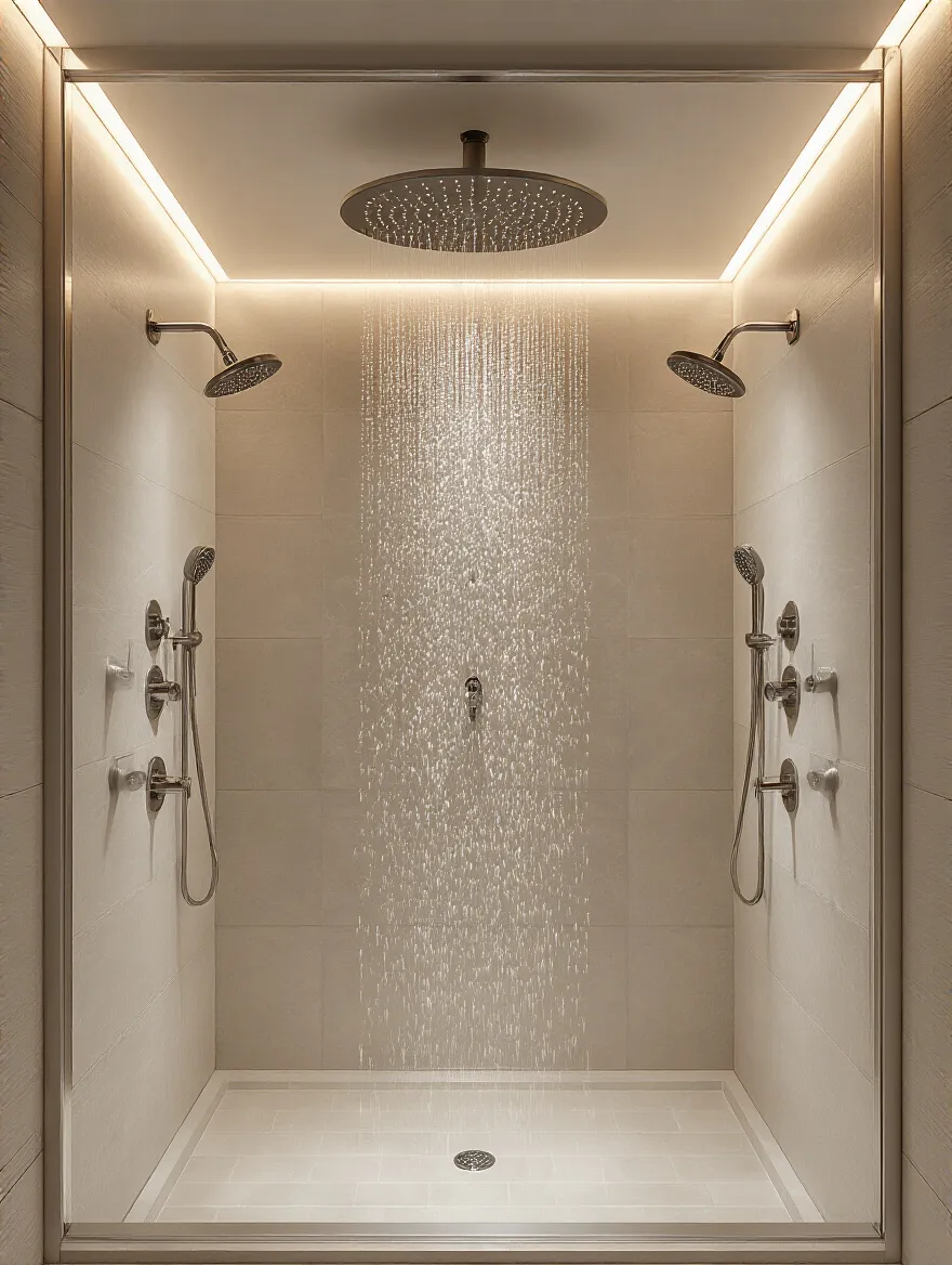 Luxurious spa-like shower experience featuring multiple rain and body jets