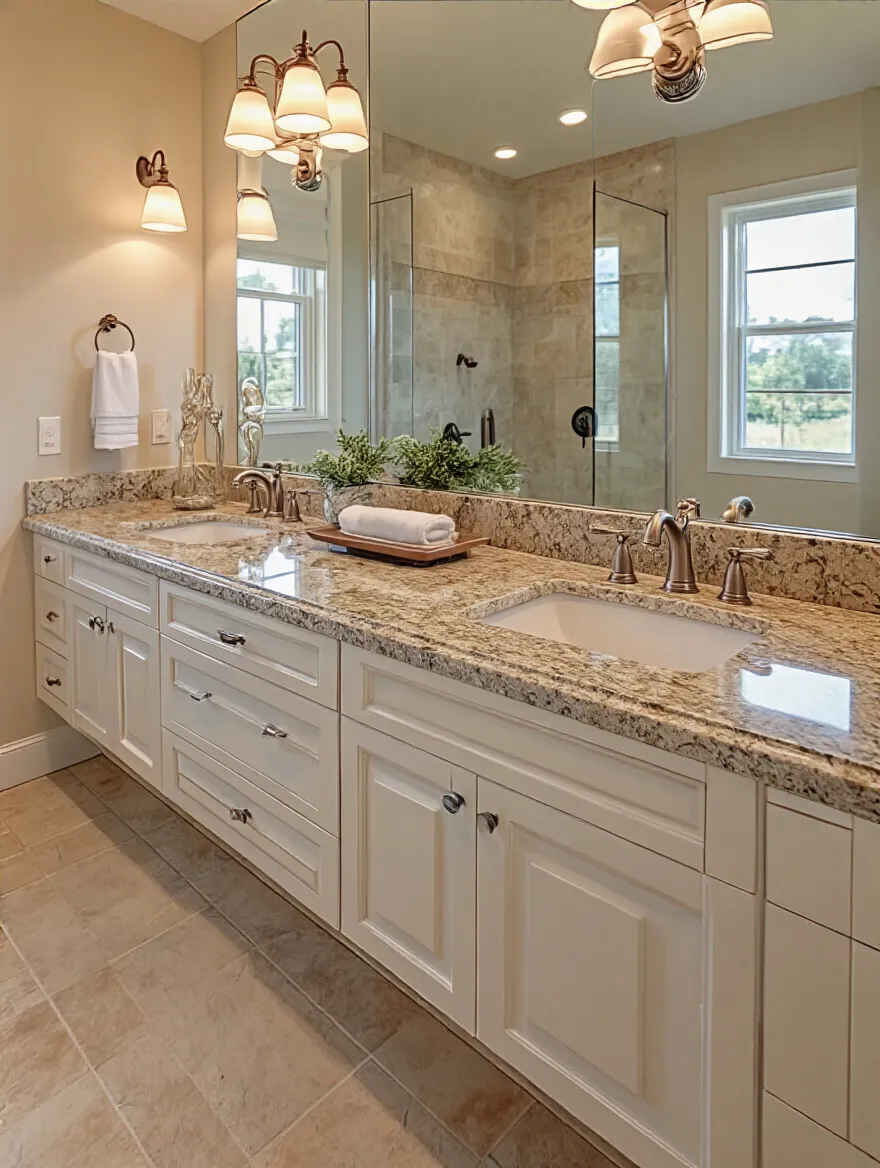 Luxurious master bathroom with double sinks and ample counter space