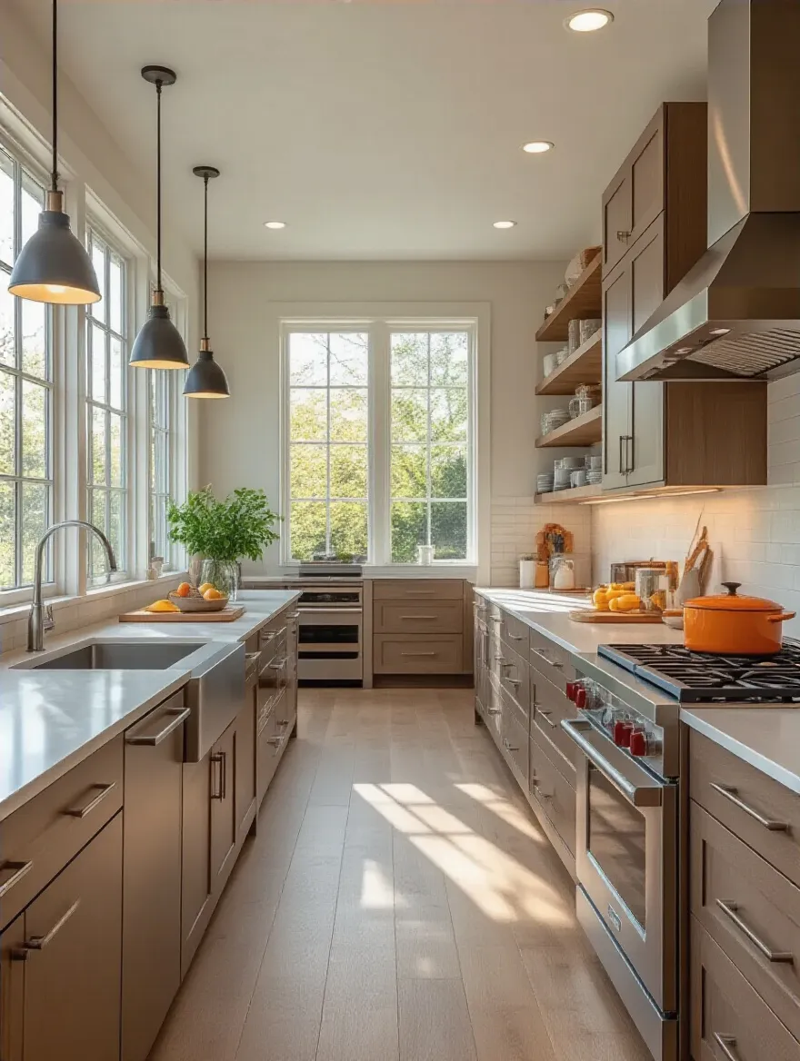 Modern kitchen with clearly defined functional zones for optimal workflow and organization