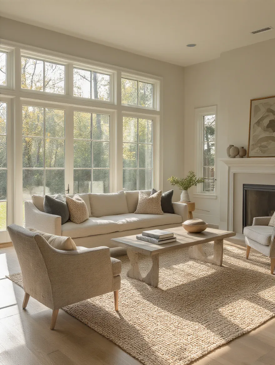 Cozy living room layout with defined zones and clear flow.