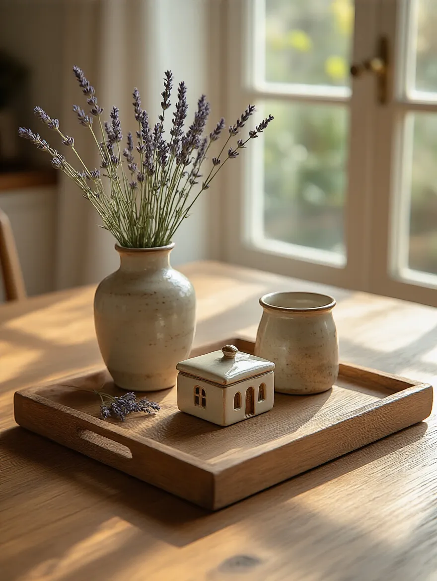 Keepsake tray on a warm kitchen table