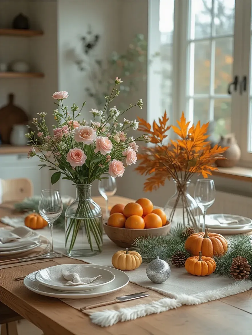 Portrait photo of a kitchen table with rotating seasonal accents