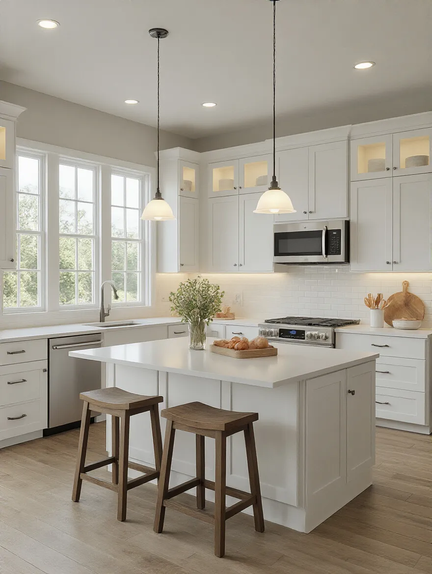 Portrait of a modern kitchen with layered LED lighting and clean lines