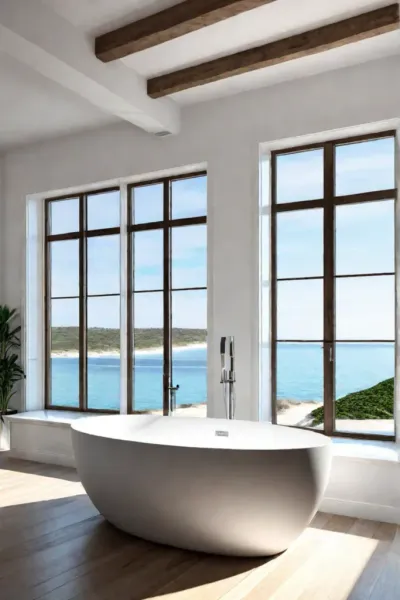 Inviting bathroom with freestanding tub and natural elements