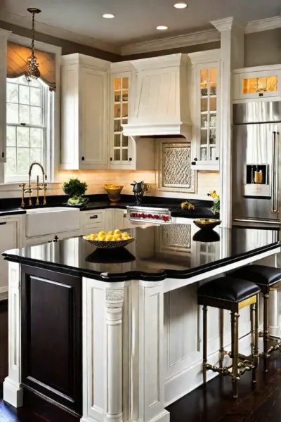 Timeless appeal of white cabinets and black granite countertops