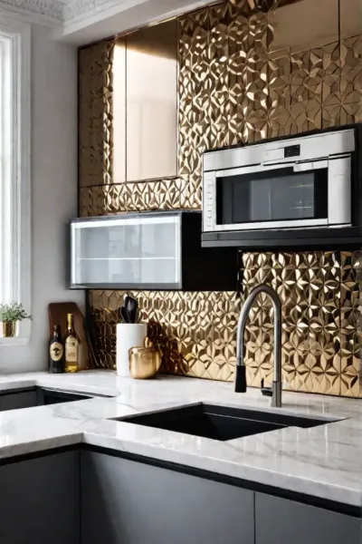 Modern kitchen reflective backsplash