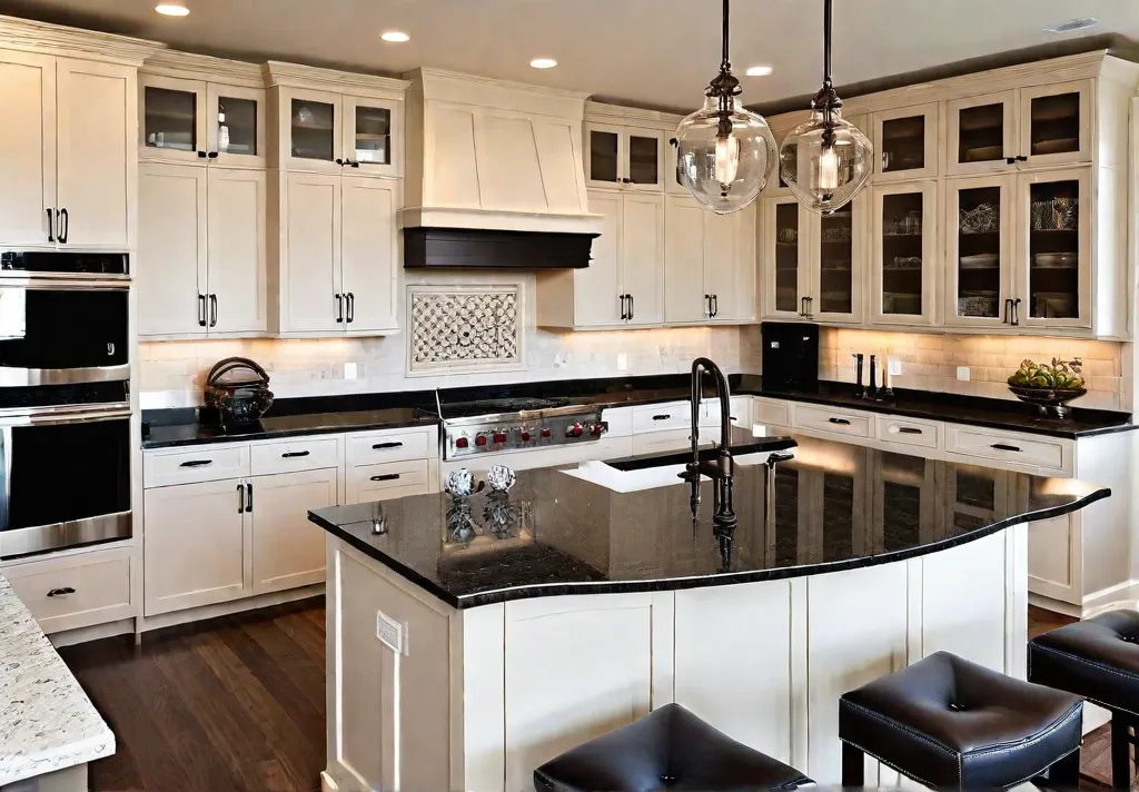 A spacious traditional kitchen bathed in warm natural light featuring shakerstyle cabinetsfeat