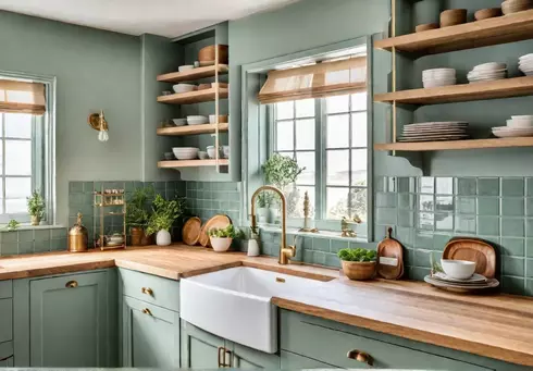 A bright and airy kitchen with freshly painted cabinets in a softfeat