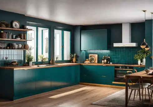 A modern kitchen filled with natural light showcasing unique kitchen cabinets paintedfeat